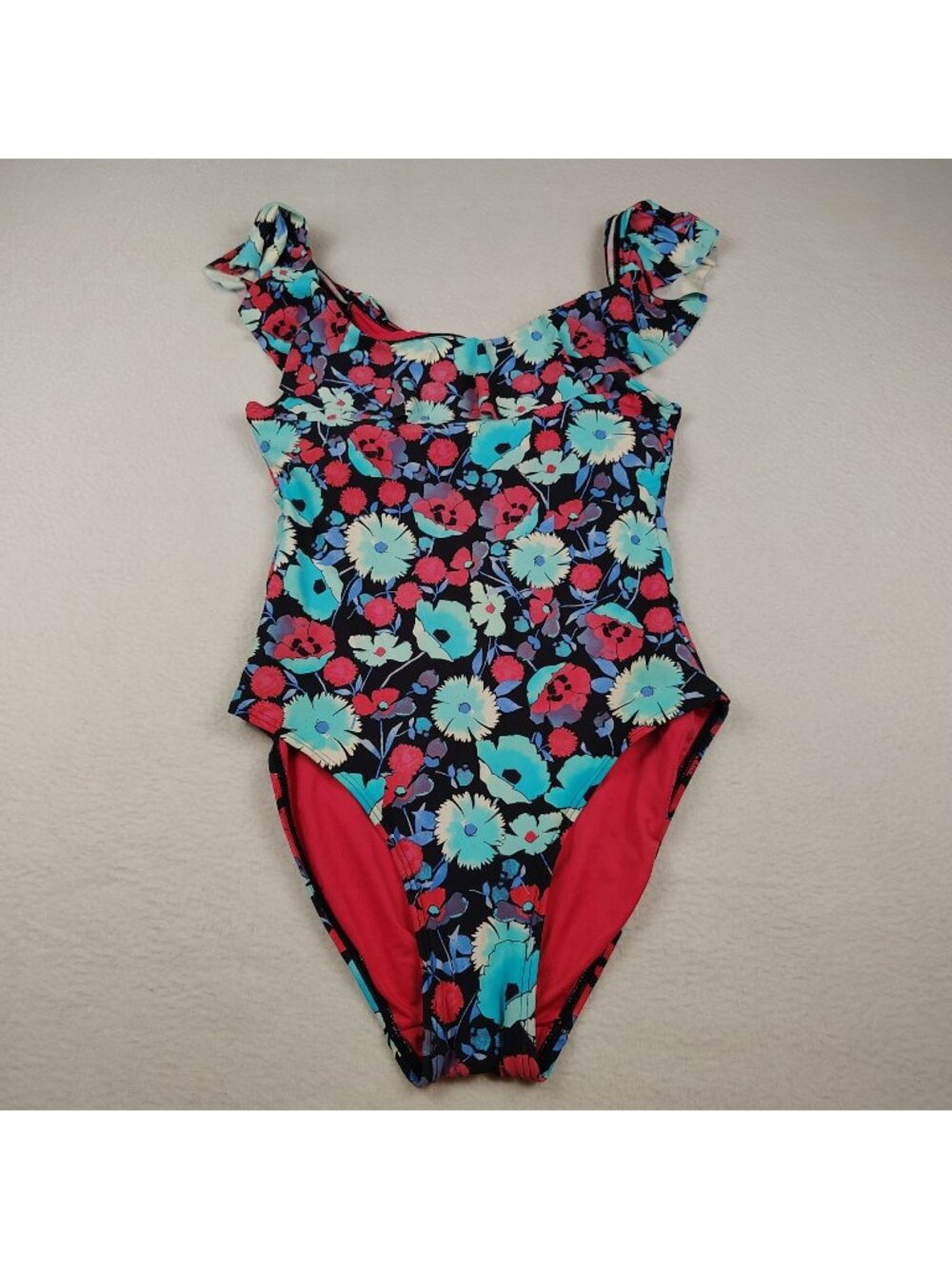 Tommy Hilfiger Floral One Piece Swimsuit Womens sz 10 Ruffle Top